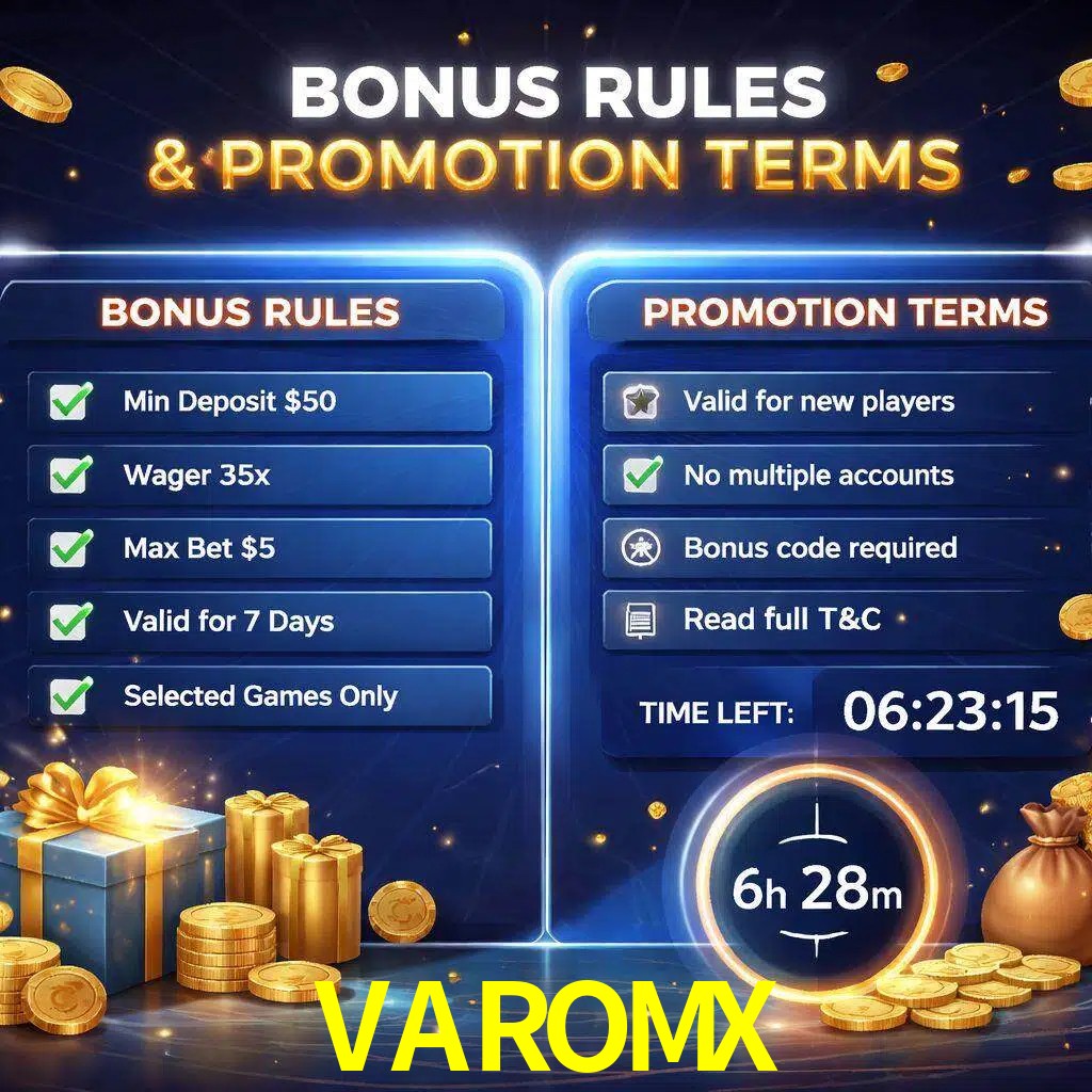 Reglas de promoción VAROMX y condiciones de bonos explicadas visualmente