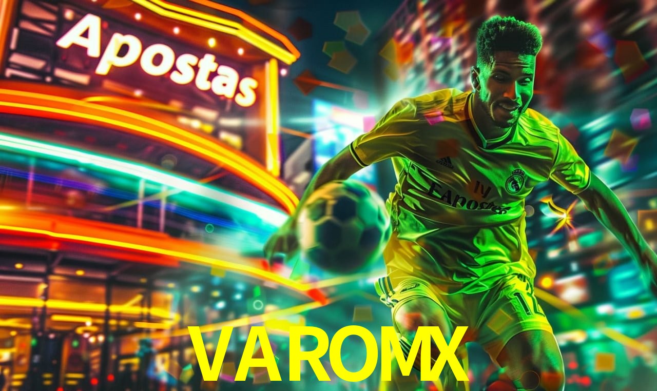 Escena dinámica inspirada en casino con iluminación VAROMX, cartas, fichas e íconos de juegos digitales en un espacio moderno de juegos.